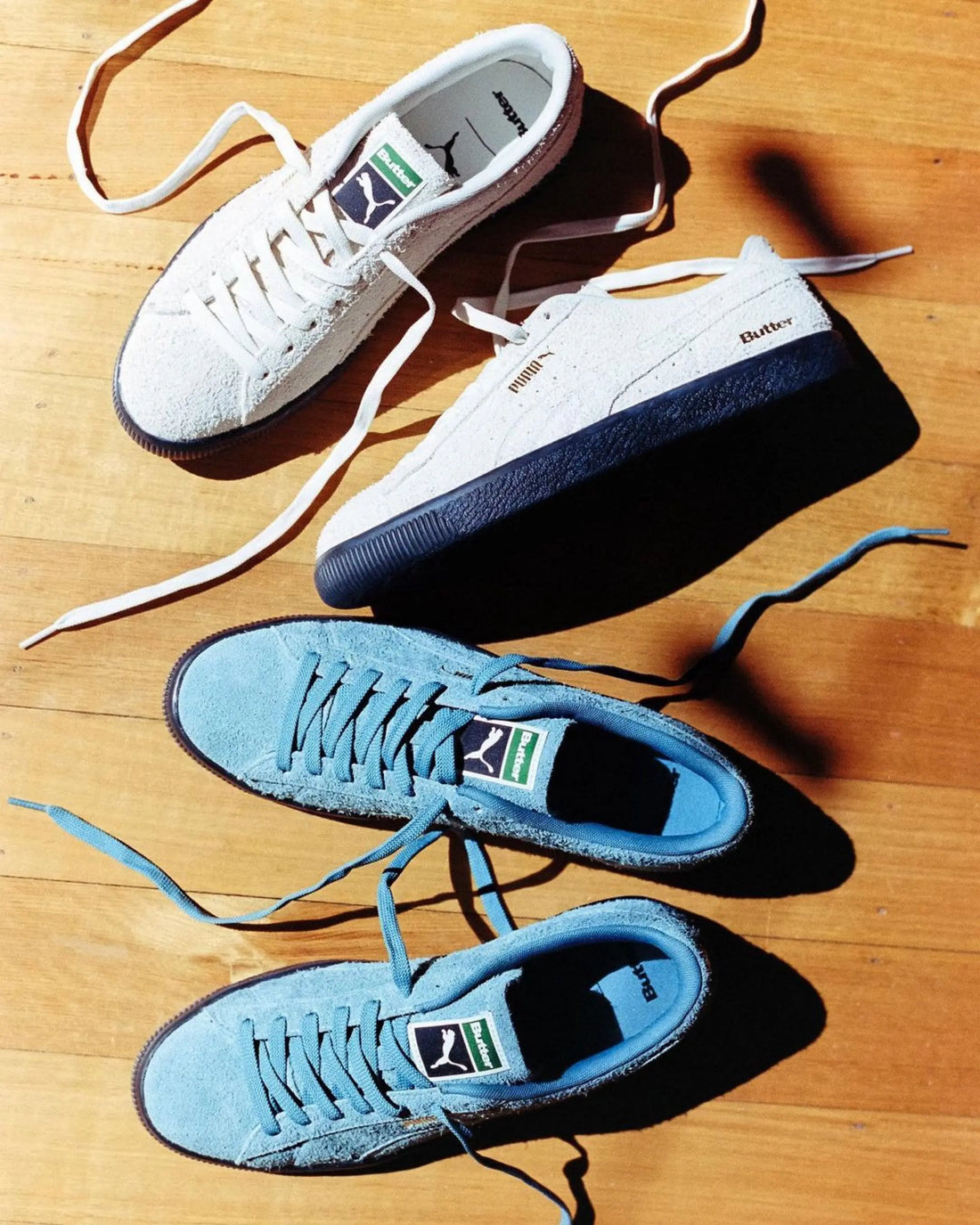 blue and white puma butter goods suede shoes