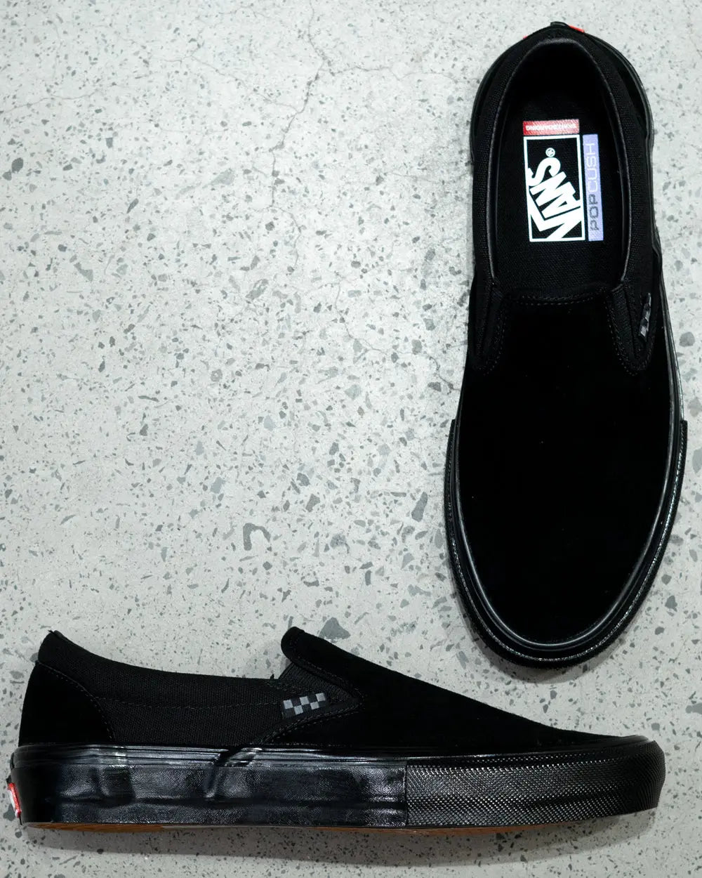 black black vans skate slip on